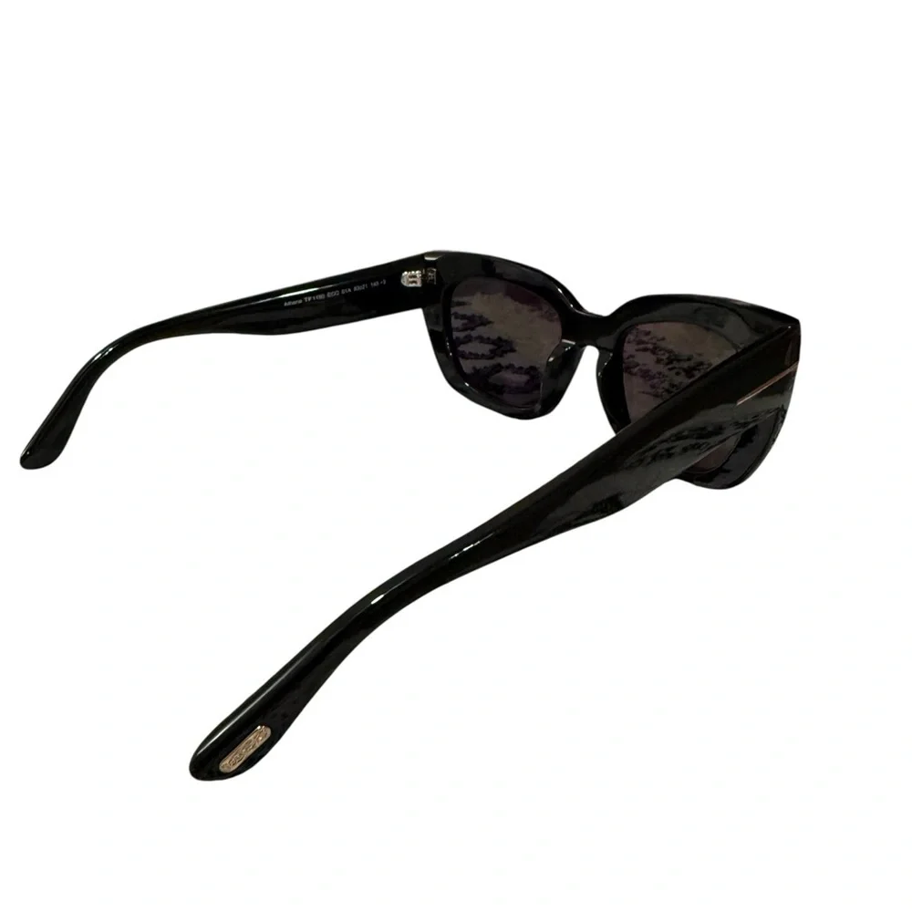 Tom Ford Square Black Acetate Sunglasses Gold T Logo Gray Lens NIB